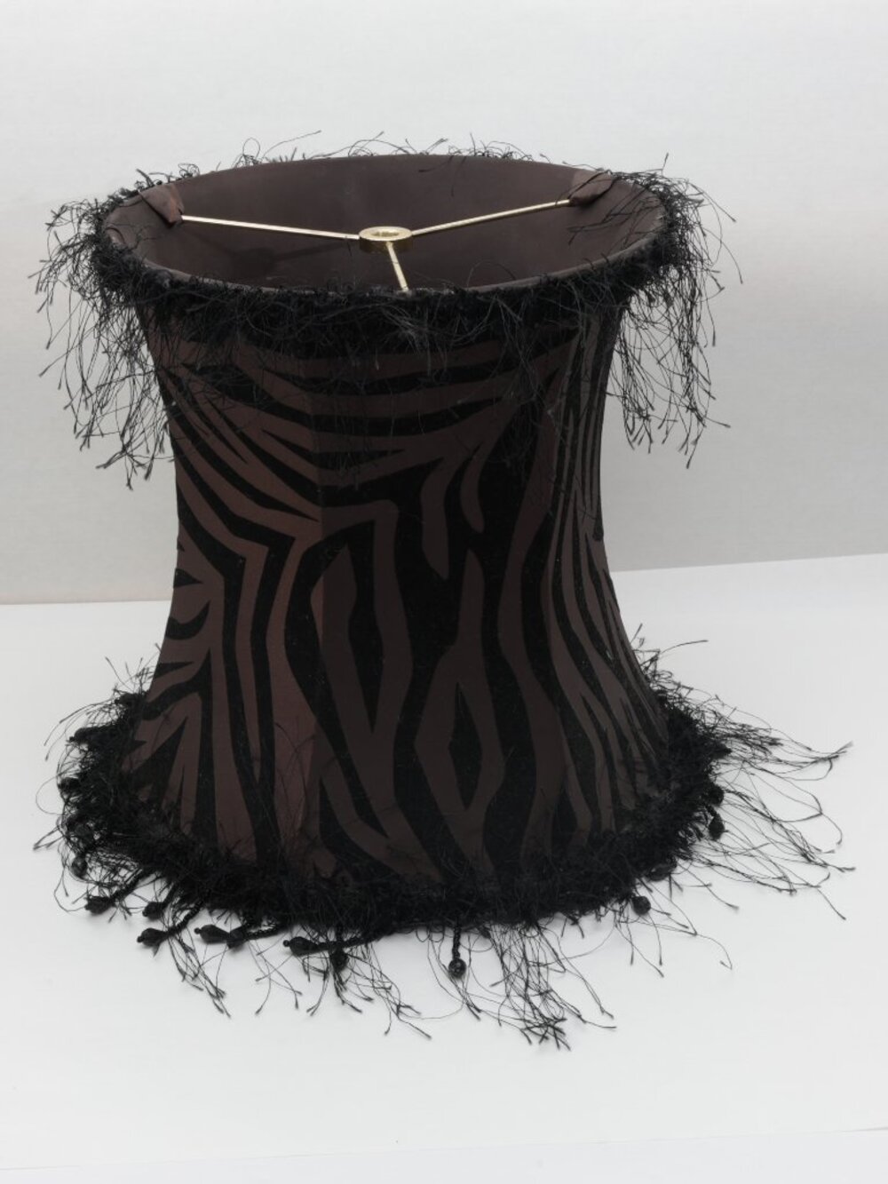 Vintage Black & Brown Fabric Lamp Shades with beads as is